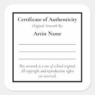 Customisable Certificate of Authenticity Square Sticker