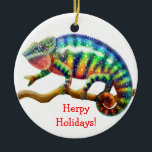 Customisable Chameleon Holiday Ornament<br><div class="desc">Original fine art design of a colourful Panther Chameleon by illustrator Carolyn McFann of Two Purring Cats Studio on a quality holiday ornament for herp (reptile) lovers. 
 
 See a few of our products below (click to go to that product) and visit our very artistic stores at:</div>