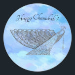 Customisable Chanukah Sticker, Small Classic Round Sticker<br><div class="desc">Similar to one of my greeting card designs,  use these stickers on envelopes,  packages and whatever you like to use stickers on. Add a festive note to your gifts,  cards,  letters,  etc.</div>