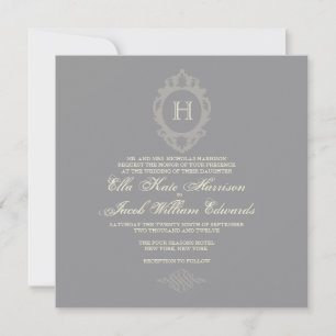 Customisable Charcoal & Cream Monogram Invitation