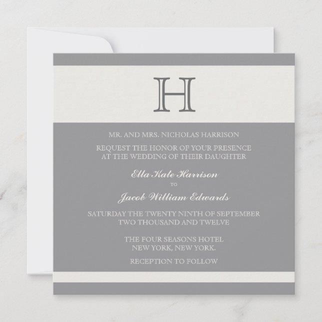 Customisable Charcoal Stripe Wedding Invitation (Front)