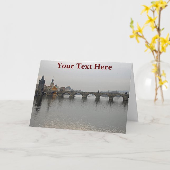 Customisable Charles Bridge, Prague Card (Yellow Flower)