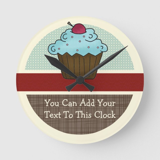 Customisable Cherry Cupcake v2 Round Clock (Front)