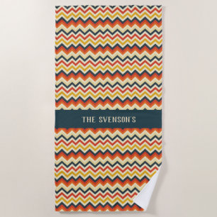 Customisable Chevron Pattern with Retro Colour Pal Beach Towel