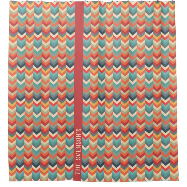 Customisable Chevron Pattern with Retro Colour Pal Shower Curtain (Front)