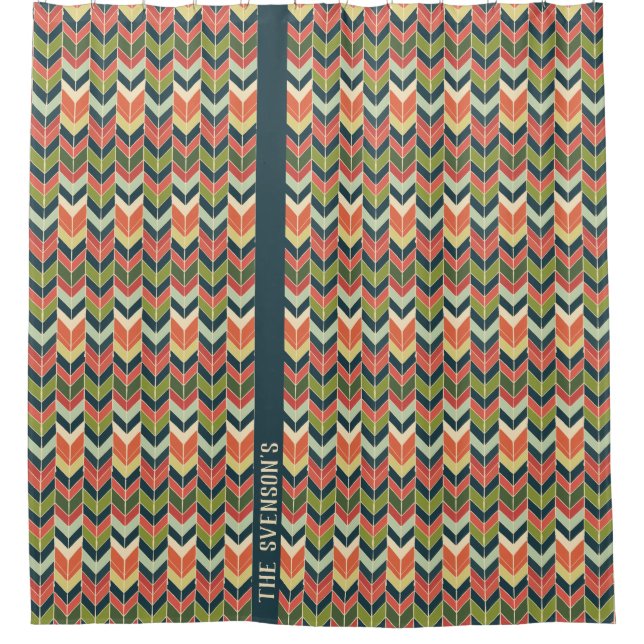 Customisable Chevron Pattern with Retro Colour Pal Shower Curtain (Front)