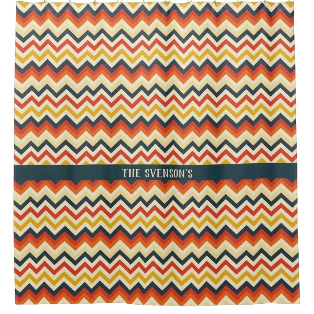 Customisable Chevron Pattern with Retro Colour Pal Shower Curtain (Front)
