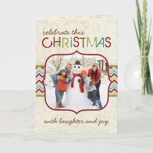 Customisable Chevron Photo Christmas Card (Front)