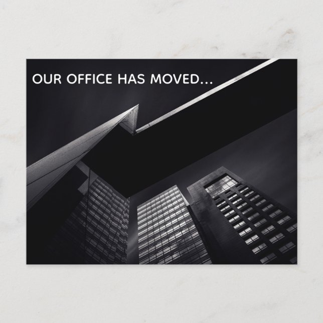 Customisable Chic Black Office Building Moving Announcement Postcard (Front)