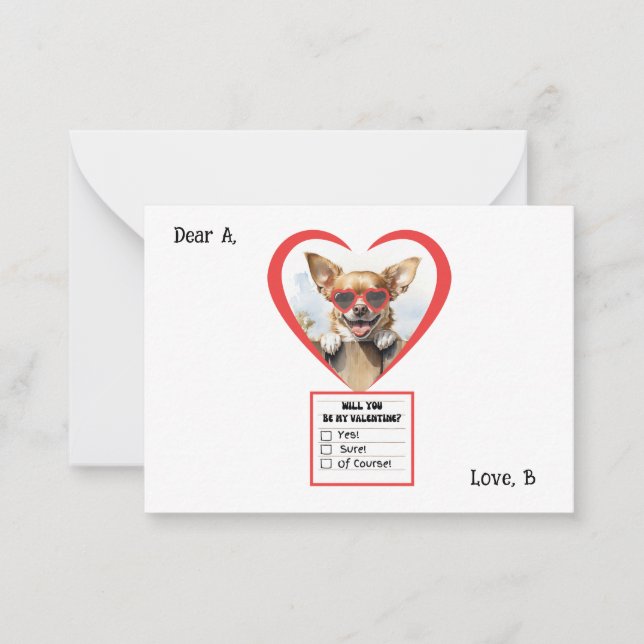 Customisable Chihuahua Valentine Note Card   (Front)