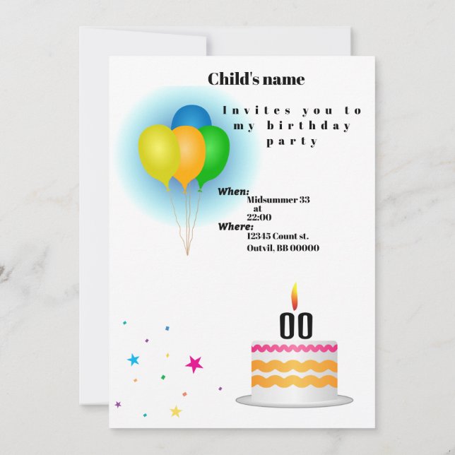 Customisable childs birthday invitation (Back)