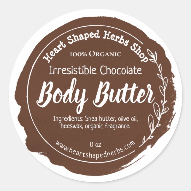 Customisable Chocolate Body Butter Label Handmade (Front)