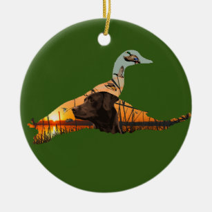 Customisable Chocolate Labrador Ornament, Duck Ceramic Ornament