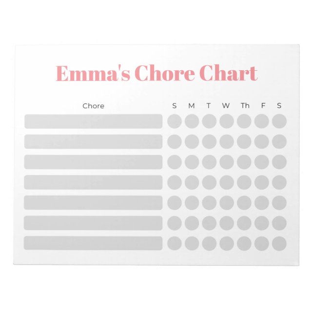 Customisable Chore Chart Notepad (Front)