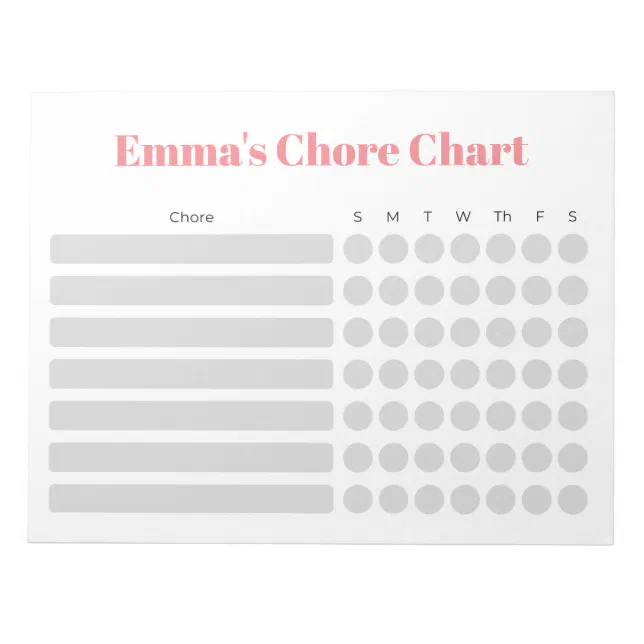 Customisable Chore Chart Notepad | Zazzle