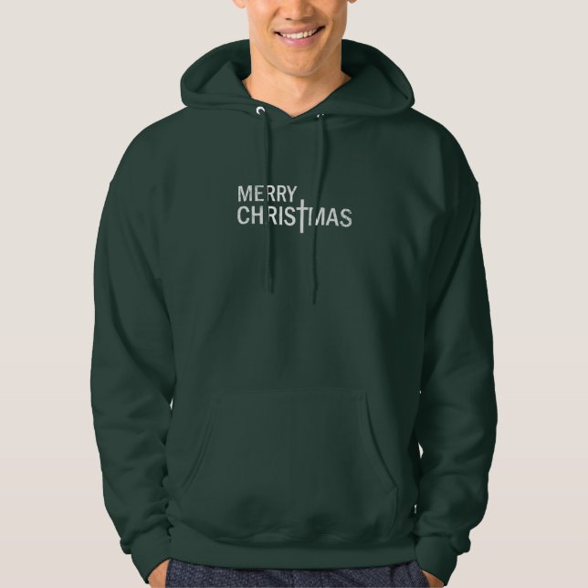 Customisable Christian Merry Christmas with Cross Hoodie (Front)