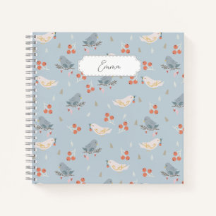 Customisable Christmas Birds Seamless Pattern Notebook