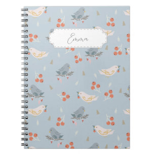Customisable Christmas Birds Seamless Pattern Notebook