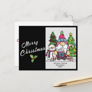 Customisable Christmas Card, Custom Snowman Gnome Holiday Postcard