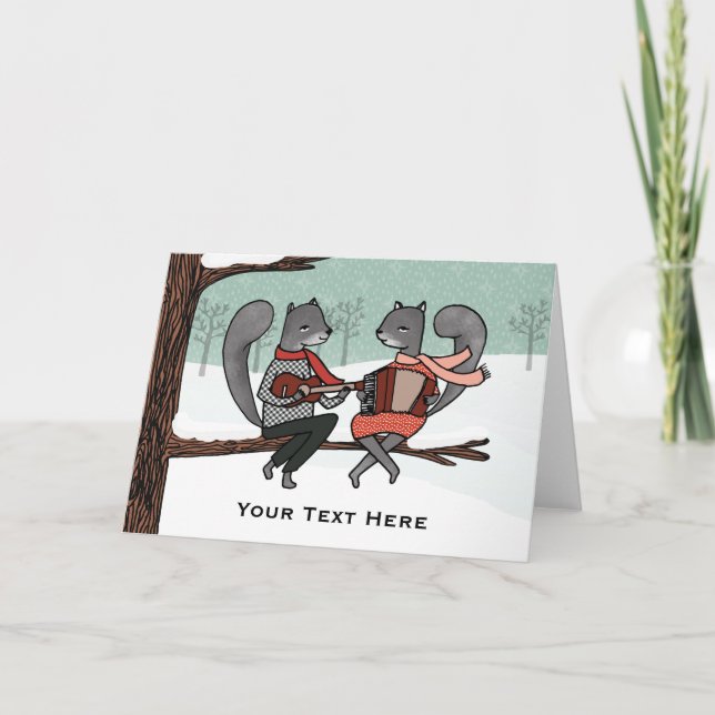 Customisable Christmas Card - Musical Squirrels (Front)