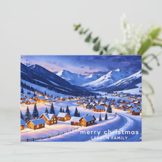 Customisable Christmas Card, Snowy Nordic Village  Holiday Card