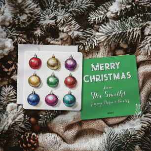 Customisable Christmas Card W/ Colourful Ornaments
