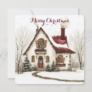 Customisable Christmas Card With Watercolor House