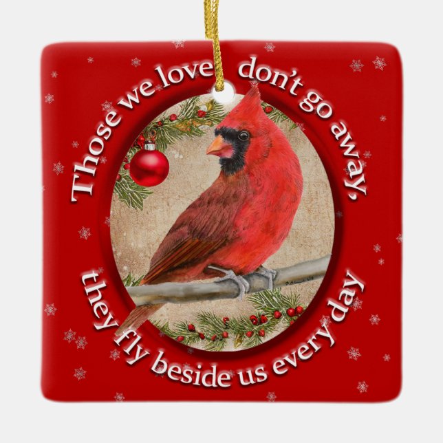 Customisable Christmas Cardinal Remember Loved One Ceramic Ornament (Front)