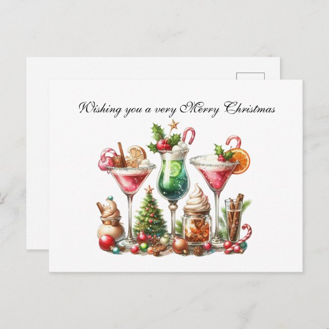 Customisable Christmas cocktail Festive Holiday Postcard (Front/Back)