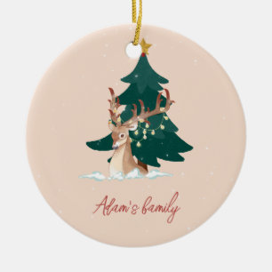 Customisable Christmas deer Ceramic Ornament