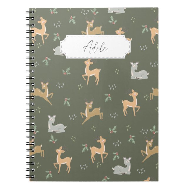 Customisable Christmas Deer Seamless Pattern Notebook (Front)