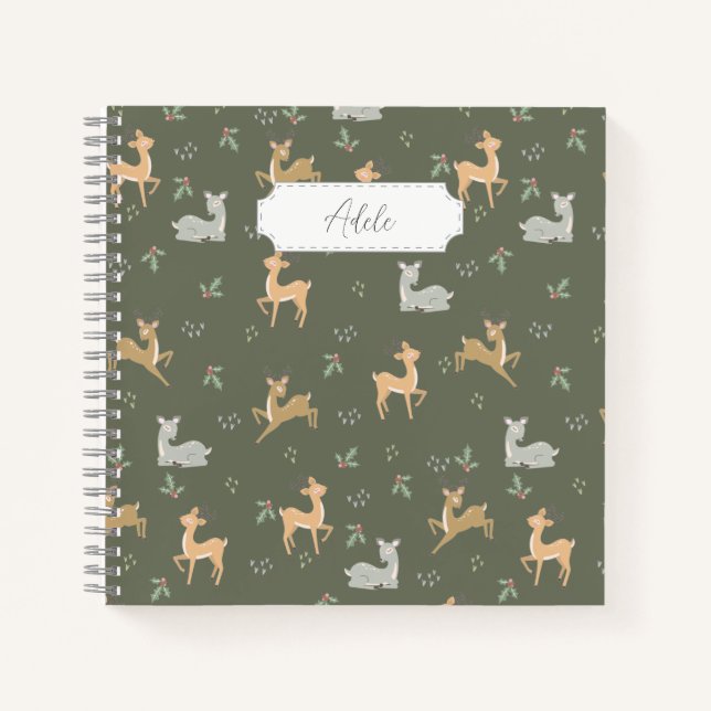 Customisable Christmas Deer Seamless Pattern Notebook (Front)