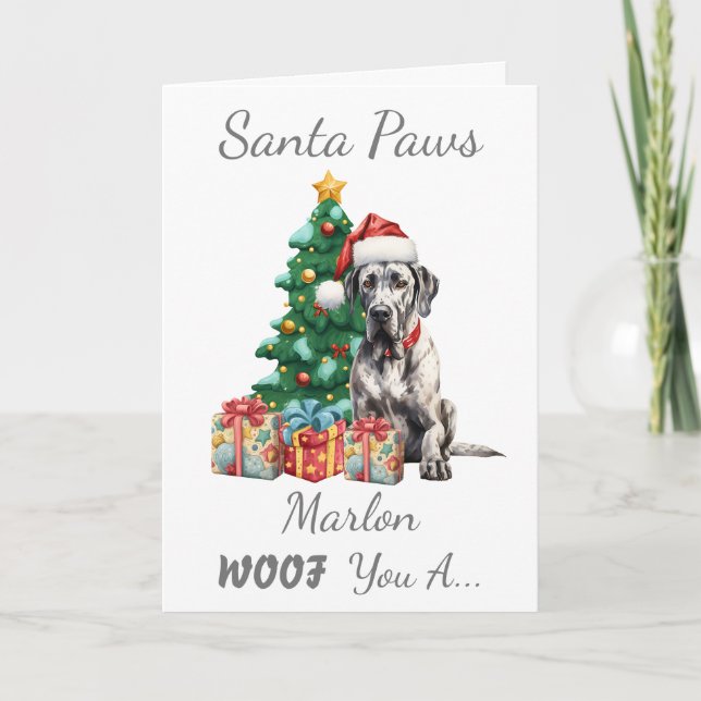 Customisable Christmas Dog Great Dane Holiday Card (Front)