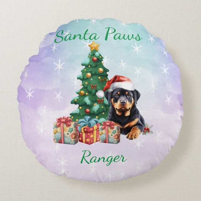 Customisable Christmas Dog Rottweiler Round Cushion (Front)