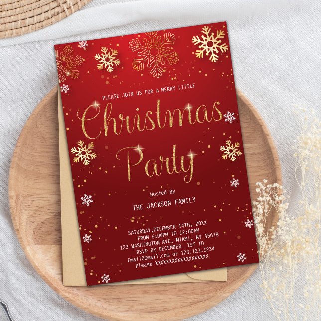 Customisable Christmas Event Card (Red Glitter Christmas Invitations)