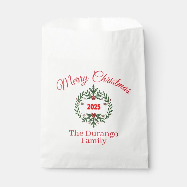 Customisable Christmas Festive Floral Wreath Favour Bag (Front)