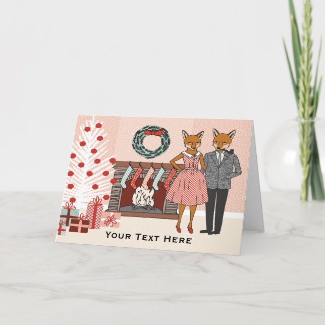 Customisable Christmas Fox Couple Card (Front)