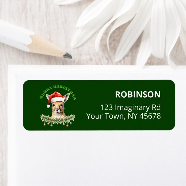 Customisable Christmas Kangaroo Green Return Label Return Address Label (Insitu)
