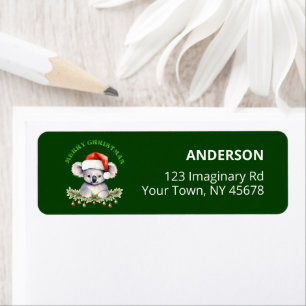 Customisable Christmas Koala Green Return Label Return Address Label