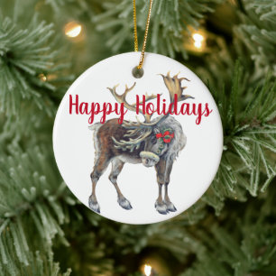 Customisable Christmas Moose Ceramic Ornament