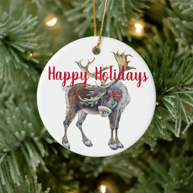 Customisable Christmas Moose Ceramic Ornament (Tree)