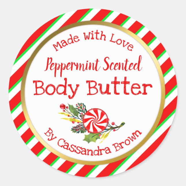 Customisable Christmas Peppermint Body Butter DIY Classic Round Sticker (Front)