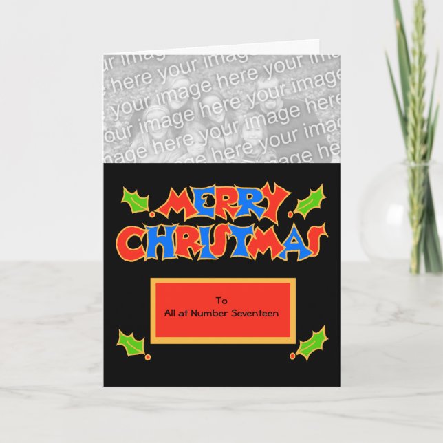 Customisable Christmas Photo Card with Holly (Front)