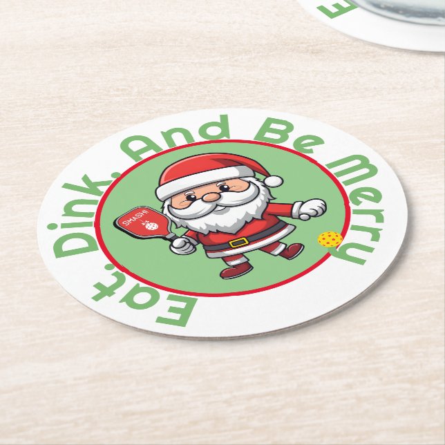 Customisable 🎅Christmas pickleball   Round Paper Coaster (Angled)