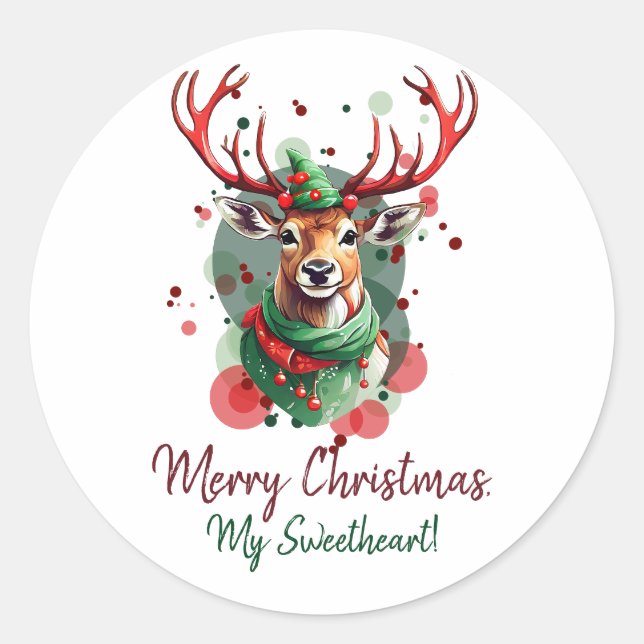 Customisable Christmas Reindeer Classic Round Sticker (Front)