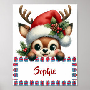 Customisable Christmas Reindeer Design Gift Frame Poster