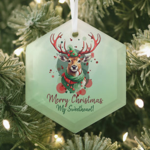 Customisable Christmas Reindeer Glass Tree Decoration