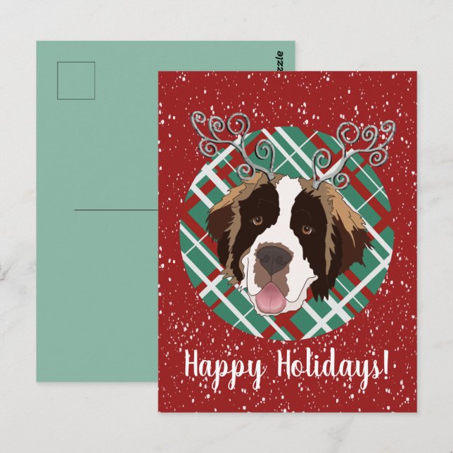 Customisable Christmas Saint Bernard  Postcard (Front/Back)