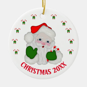 Customisable Christmas Santa & Candycanes Ceramic Ornament