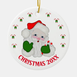 Customisable Christmas Santa & Candycanes Ceramic Ornament